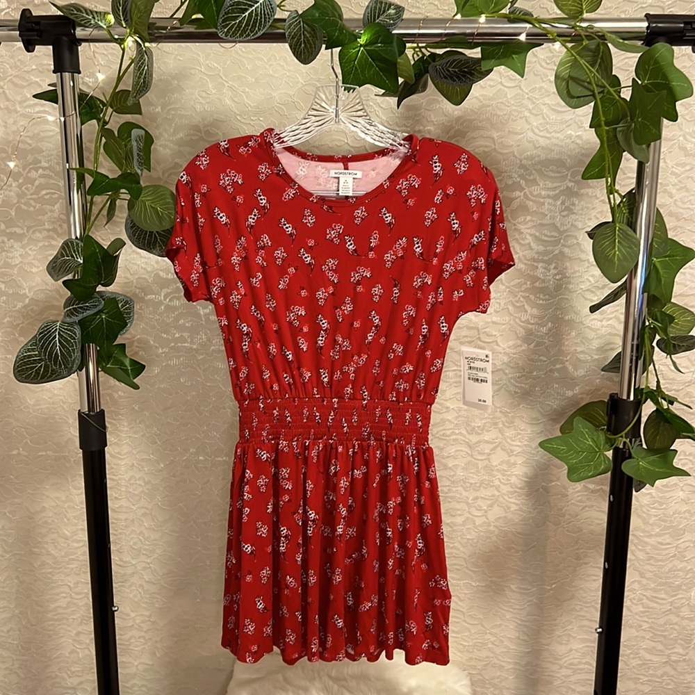 Nordstrom Kids’ Smocked Waist Dress, Red Paisley, Kids sizes M & L